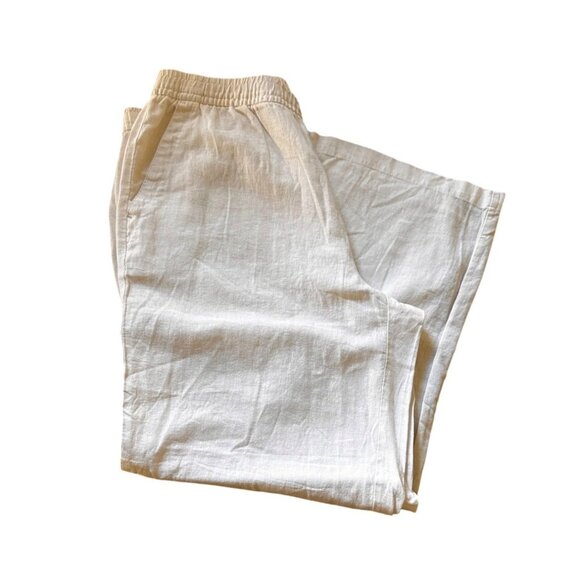 White Linen-Blend Relaxed Fit Elastic Waist Pants With Back Pocket Detail - Picture 7 of 10